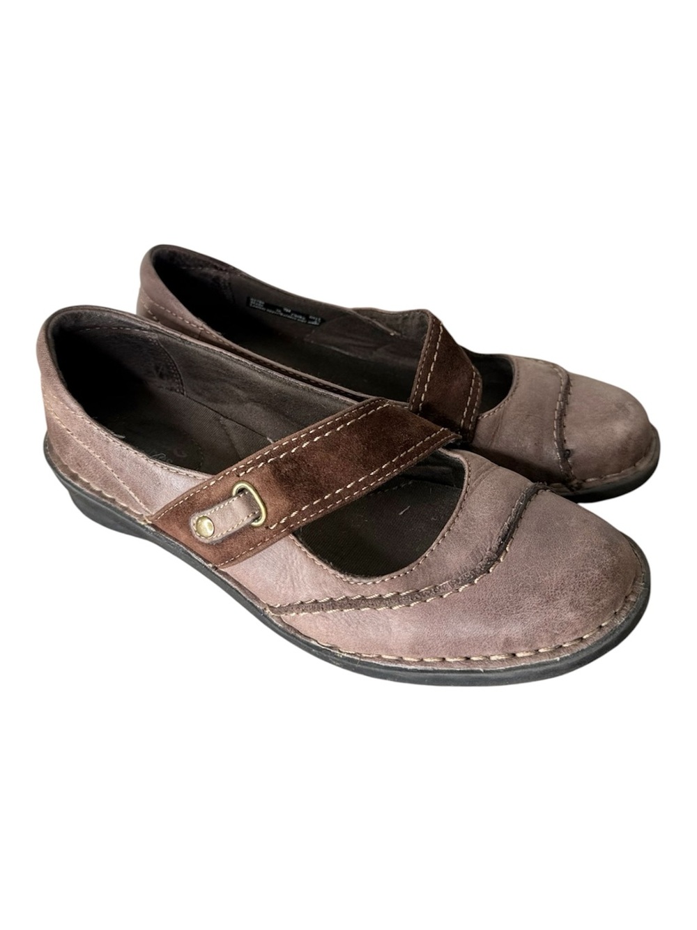 CLARKS Bendables Brown Leather Mary Jane Slip On Flats Strap Size 7